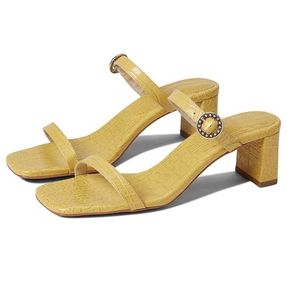 Freda Salvador Amalia Sandal Womens US 6 Yellow Croc Block Heel Slip-On JOBB1365